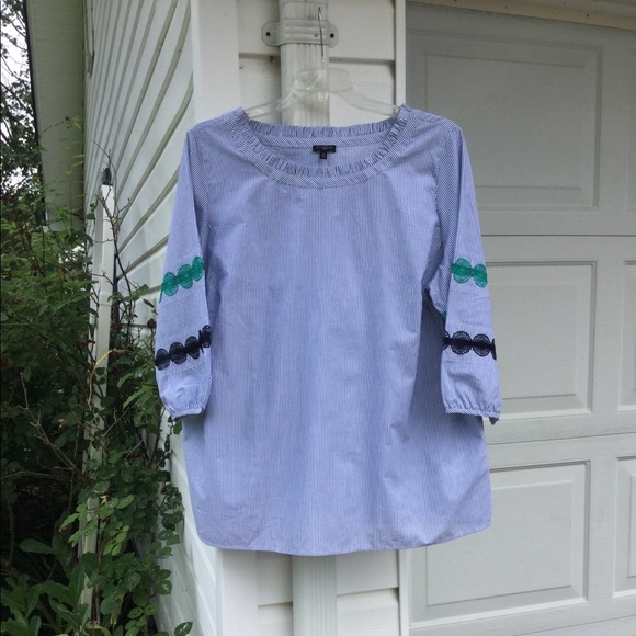Talbots Tops - NWT Talbots Pretty Blue White Striped Fun Lace